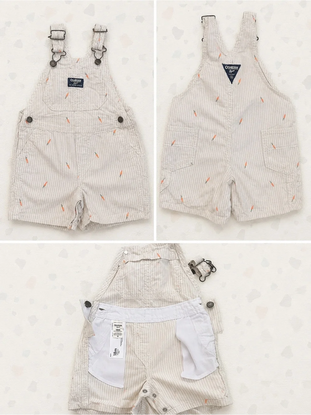 Oshkosh B’gosh Carrot Print Striped Shortalls - Cream (18 Months Baby/Toddler)